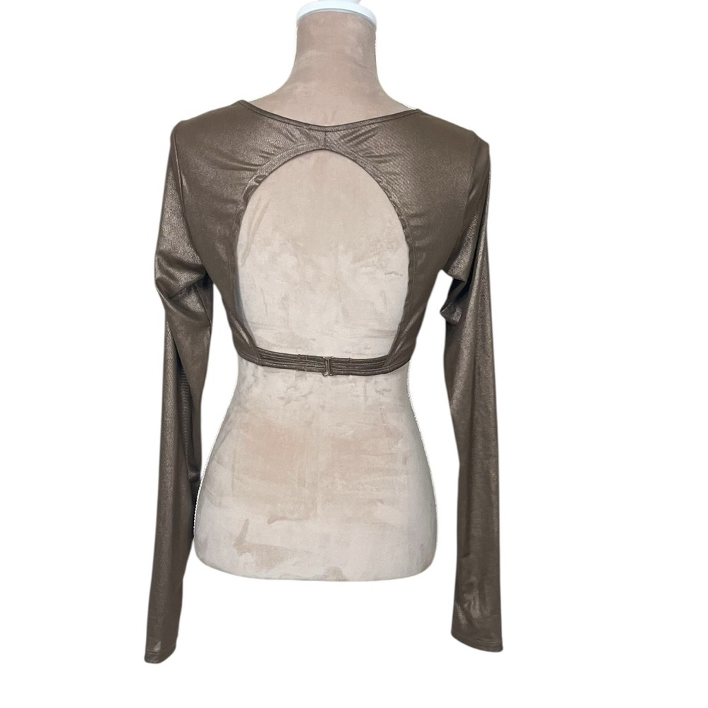 EUC Good American Metallic Bronze Mesh Underwire Crop Top in Mocha Foil (K-1) - Picture 5 of 13